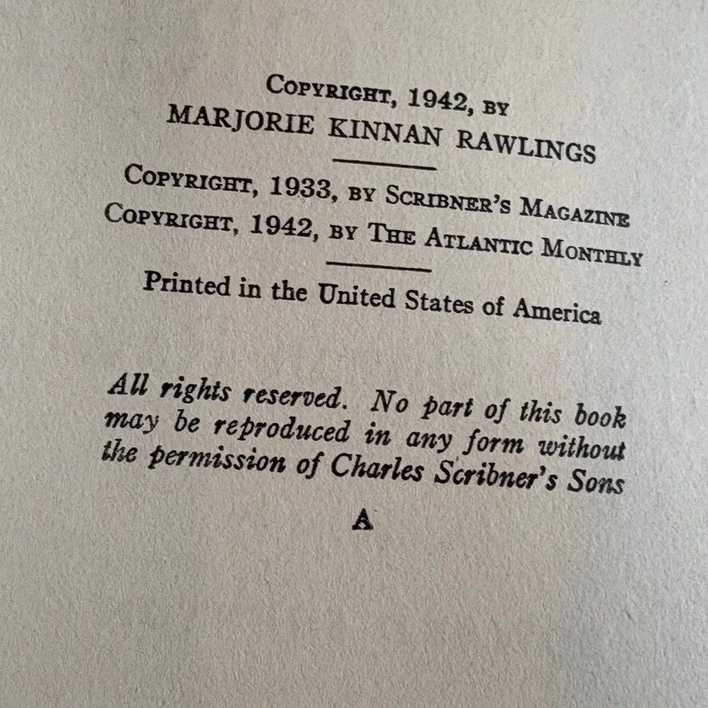 Cross Creek Marjorie Kinnan Rawlings 1942 First Edition Hardcover Scribner A